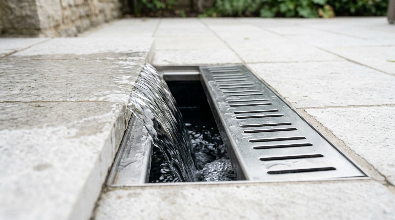 Versez un seau d’eau à l’entrée du caniveau de votre cour et regardez : c’est le test que les maçons font en premier avant l’automne