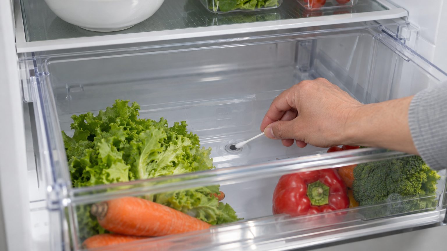 Eau dans le bac à légumes du frigo : nettoyer le canal d'évacuation
