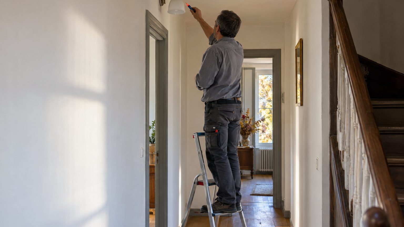 Interrupteur sur le neutre : fils d'une applique sous tension
