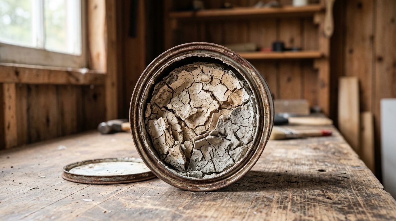 J&rsquo;ai rangé mes pots de peinture entamés dans l&rsquo;abri juste pour libérer l&rsquo;atelier : au printemps, j&rsquo;ai compris ce que l&rsquo;hiver leur avait fait